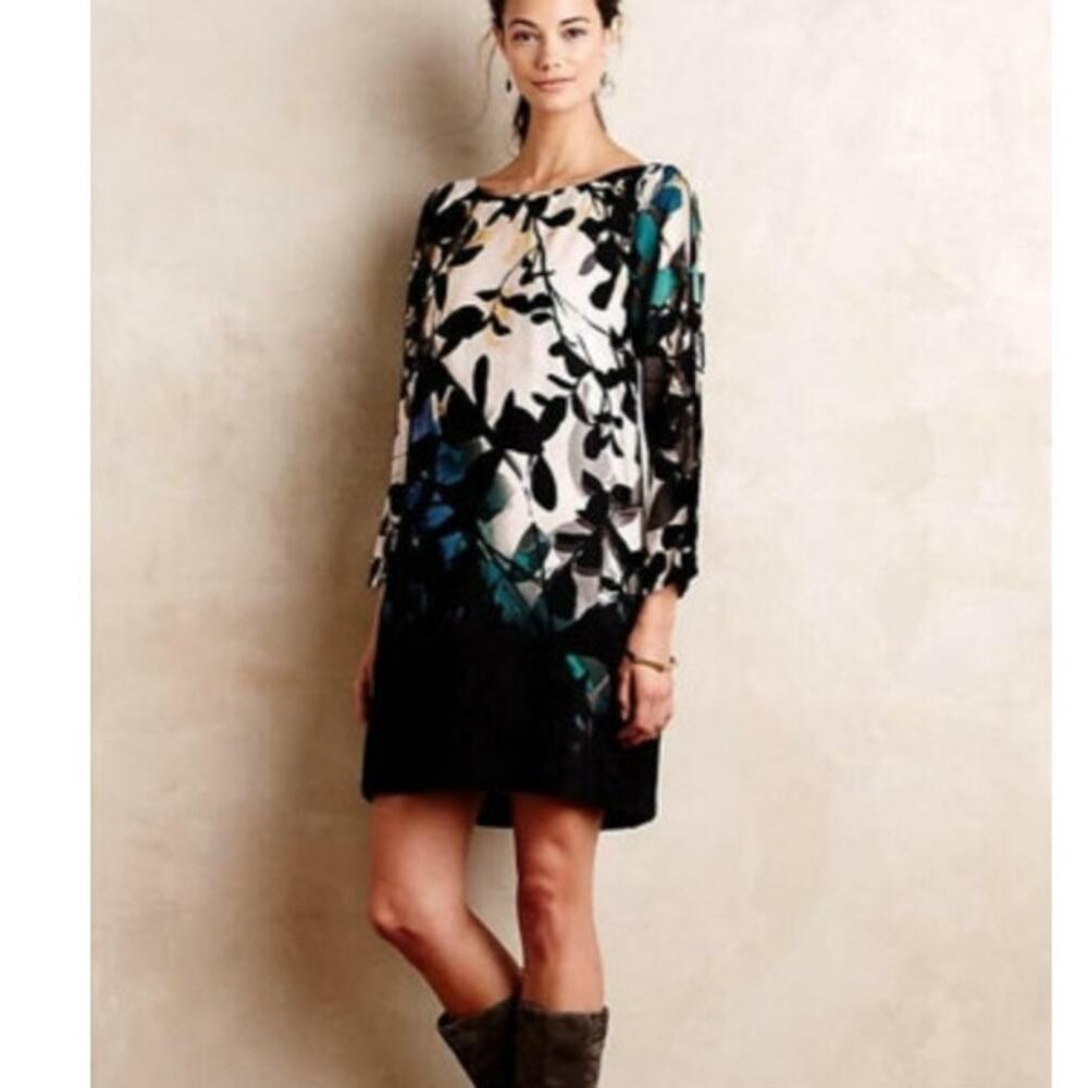 Anthropologie Maeve Shaded Garden Mini Dress Small Dark Floral Tunic Boho